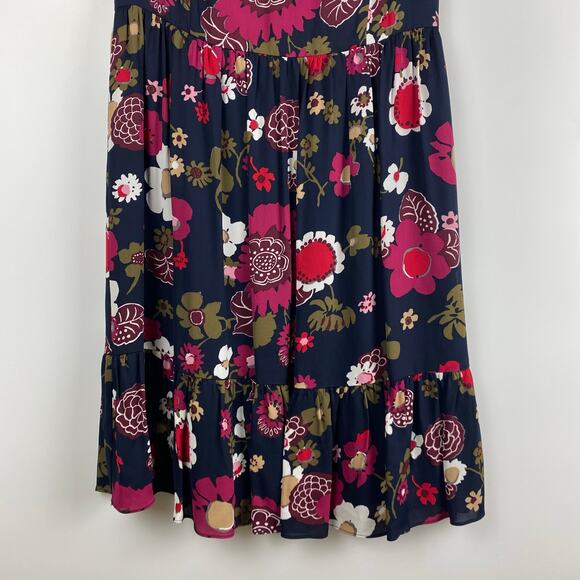 Brooks Brothers Retro Floral Ruffle Fit and Flare Dress Navy Womens Size 6 - Picture 5 of 12